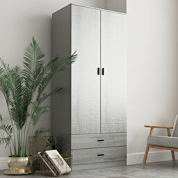 Urbn-Living Urbnliving 180Cm Tall Wooden 2 Door Wardrobe Grey Carcass And Ash Grey Drawers With 2 Drawers Bedroom Storage Hanging Bar Clothes - thumbnail 3