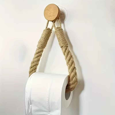 Hemp Rope Toilet Paper Holder , Wall Mount Tissue Rack For Bathroom And Kitchen Storage - image 1