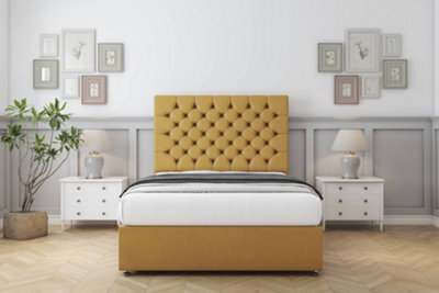 "Sloomy Mayfair Mustard Plush Divan Bed With Mattress 4 Drawers With 26"" Strutted Headboard 5' King" - image 1