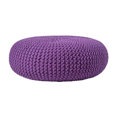 Homescapes Deep Purple Large Round Cotton Knitted Pouffe Footstool - image 1