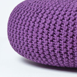 Homescapes Deep Purple Large Round Cotton Knitted Pouffe Footstool - thumbnail 4