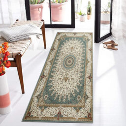 Ameha Living Room Cashmere Area Rugs For Bedroom Kitchen Carpet Nonslip Bedside Rug Floral Design Rug, (Willow Teal, 80X150Cm) - thumbnail 3