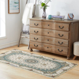 Ameha Living Room Cashmere Area Rugs For Bedroom Kitchen Carpet Nonslip Bedside Rug Floral Design Rug, (Willow Teal, 80X150Cm) - thumbnail 2