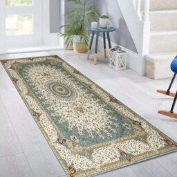 Ameha Living Room Cashmere Area Rugs For Bedroom Kitchen Carpet Nonslip Bedside Rug Floral Design Rug, (Willow Teal, 80X150Cm) - thumbnail 6