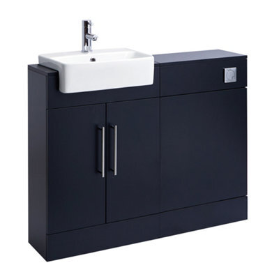 Homestylestore 1050mm Black Grey Bathroom Combination Vanity Toilet Wc Unit And Chrome Bar Handles - image 1