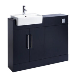 Homestylestore 1050mm Black Grey Bathroom Combination Vanity Toilet Wc Unit And Chrome Bar Handles - thumbnail 1