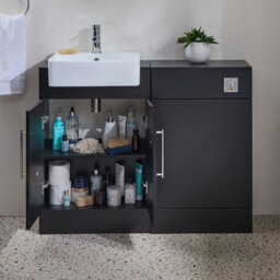 Homestylestore 1050mm Black Grey Bathroom Combination Vanity Toilet Wc Unit And Chrome Bar Handles - thumbnail 3