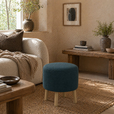 Wyld Haus Dotaha Linen-Look Blue Round Storage Ottoman 39 X 39 X 40 Cm - image 1