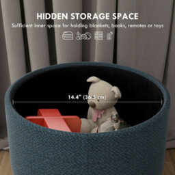 Wyld Haus Dotaha Linen-Look Blue Round Storage Ottoman 39 X 39 X 40 Cm - thumbnail 4