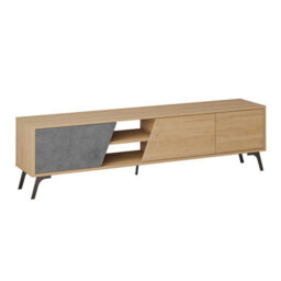 "Decortie Fiona Modern Tv Unit Multimedia Cabinet With Storage Doors 75"" Oak Retro Grey 180Cm" - thumbnail 2