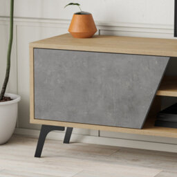 "Decortie Fiona Modern Tv Unit Multimedia Cabinet With Storage Doors 75"" Oak Retro Grey 180Cm" - thumbnail 4