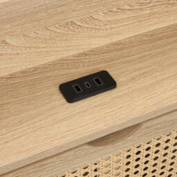 Abrihome Wooden Bed With Charging Port & Led Lights - 4Ft6 Double, 135X190Cm, Rattan-Style Wheeled Drawer, Storage Headboard, Wood Colour - thumbnail 7