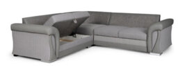 Corner Sofa Bed Vigo With Storage Grey Fabric/ Faux Leather Scatter Back Cushions - thumbnail 5