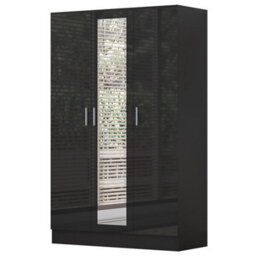 Reflect 4Pc Wardrobe Bundle - 2 Door Corner + 3 Door Mirror + 2Dr + 1Dr Plain - Black Gloss & Black Oak - H: 180Cm X W: 329Cm - thumbnail 6