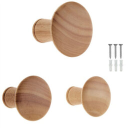 Keypak Decorative Wall Hooks Wall-Mounted Coat Hooks - Set Of 3 Round Wooden Hangers, Oak Effect, 50mm