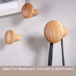 Keypak Decorative Wall Hooks Wall-Mounted Coat Hooks - Set Of 3 Round Wooden Hangers, Oak Effect, 50mm - thumbnail 5