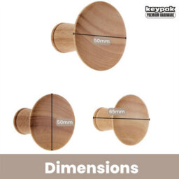 Keypak Decorative Wall Hooks Wall-Mounted Coat Hooks - Set Of 3 Round Wooden Hangers, Oak Effect, 50mm - thumbnail 3