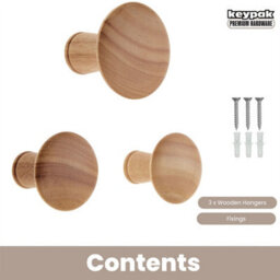 Keypak Decorative Wall Hooks Wall-Mounted Coat Hooks - Set Of 3 Round Wooden Hangers, Oak Effect, 50mm - thumbnail 4