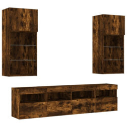 Walplus 5 Piece Tv Wall Units With Led Smoked Oak Engineered Wood - thumbnail 3