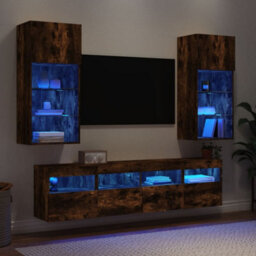 Walplus 5 Piece Tv Wall Units With Led Smoked Oak Engineered Wood - thumbnail 1