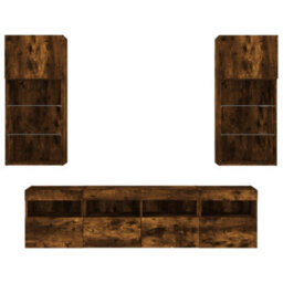 Walplus 5 Piece Tv Wall Units With Led Smoked Oak Engineered Wood - thumbnail 6