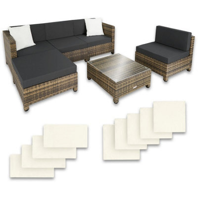 Tectake Rattan Lounge Set With Aluminum Frame, Including Covers In 2 Colors - Nature - image 1