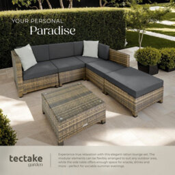 Tectake Rattan Lounge Set With Aluminum Frame, Including Covers In 2 Colors  - Nature - thumbnail 4
