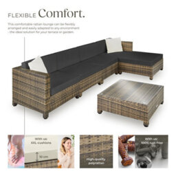 Tectake Rattan Lounge Set With Aluminum Frame, Including Covers In 2 Colors  - Nature - thumbnail 3
