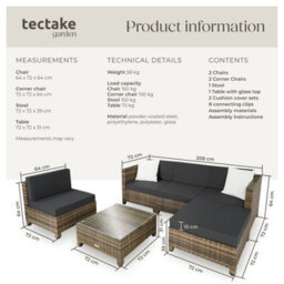 Tectake Rattan Lounge Set With Aluminum Frame, Including Covers In 2 Colors  - Nature - thumbnail 6