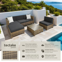 Tectake Rattan Lounge Set With Aluminum Frame, Including Covers In 2 Colors  - Nature - thumbnail 2