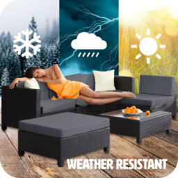 Tectake Rattan Lounge Set With Aluminum Frame, Including Covers In 2 Colors  - Nature - thumbnail 9