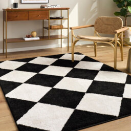 Livabliss Tivoli-Washable Black Cream Modern High Pile Diamond Pattern Living Dining Bedroom Rug 200 X 275 Cm Easy Care, Non Shedding - thumbnail 1