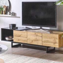 Beliani Brand Tv Stand 160Cm - Fits Up To 70 Inch Tvs, Light Brown And Black Mdf With Drawers - thumbnail 2