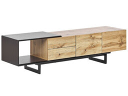Beliani Brand Tv Stand 160Cm - Fits Up To 70 Inch Tvs, Light Brown And Black Mdf With Drawers - thumbnail 3