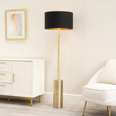 Valuelights Lexy Antique Brass Rotary Dimmer Switch Floor Lamp With Black/gold Shade - image 1