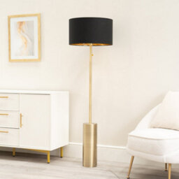 Valuelights Lexy Antique Brass Rotary Dimmer Switch Floor Lamp With Black/gold Shade - thumbnail 3
