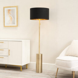 Valuelights Lexy Antique Brass Rotary Dimmer Switch Floor Lamp With Black/gold Shade - thumbnail 4