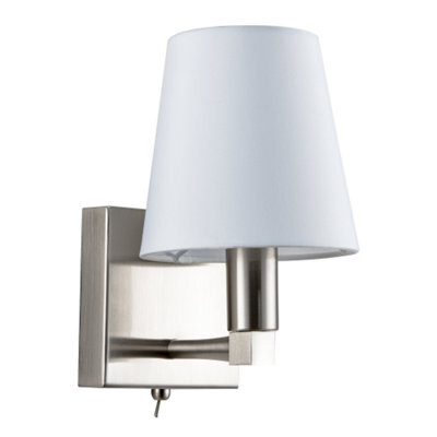 Happy Homewares Sleek Bedside Wall Light In Satin Nickel With Toggle Switch And Shade - image 1