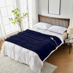Neo Waffle Shaped Electric Blanket Heated Fleece Overblanket Throw Machine Washable Remote Timer Control Heat Settings - Navy - thumbnail 8