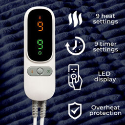 Neo Waffle Shaped Electric Blanket Heated Fleece Overblanket Throw Machine Washable Remote Timer Control Heat Settings - Navy - thumbnail 4