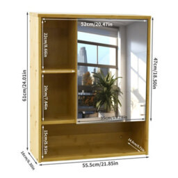 Fativo L55.5X W16X H61Cm Wall Bathroom Cabinet With Mirror Door Bamboo Medicine Cabinet Storage Organizer - thumbnail 2