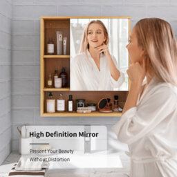 Fativo L55.5X W16X H61Cm Wall Bathroom Cabinet With Mirror Door Bamboo Medicine Cabinet Storage Organizer - thumbnail 5
