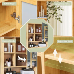 Fativo L55.5X W16X H61Cm Wall Bathroom Cabinet With Mirror Door Bamboo Medicine Cabinet Storage Organizer - thumbnail 3