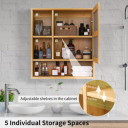 Fativo L55.5X W16X H61Cm Wall Bathroom Cabinet With Mirror Door Bamboo Medicine Cabinet Storage Organizer - thumbnail 6