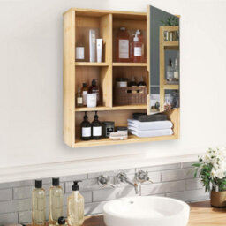Fativo L55.5X W16X H61Cm Wall Bathroom Cabinet With Mirror Door Bamboo Medicine Cabinet Storage Organizer - thumbnail 9