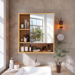 Fativo L55.5X W16X H61Cm Wall Bathroom Cabinet With Mirror Door Bamboo Medicine Cabinet Storage Organizer - thumbnail 7