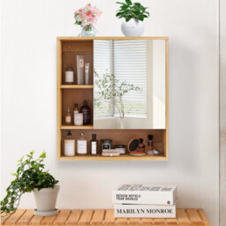 Fativo L55.5X W16X H61Cm Wall Bathroom Cabinet With Mirror Door Bamboo Medicine Cabinet Storage Organizer - thumbnail 8