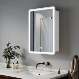 Bathroom Led Mirror Cabinet 450X600 With Shaver Socket Demister Dimmable Lights - thumbnail 1