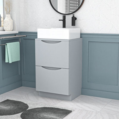Nes Home 500mm Matte Grey Bathroom Vanity Unit, Worktop With Square Bowl Basin - image 1