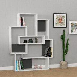 Decortie Barce Modern Freestanding Bookcase Storage Unit White Anthracite Grey 132Cm